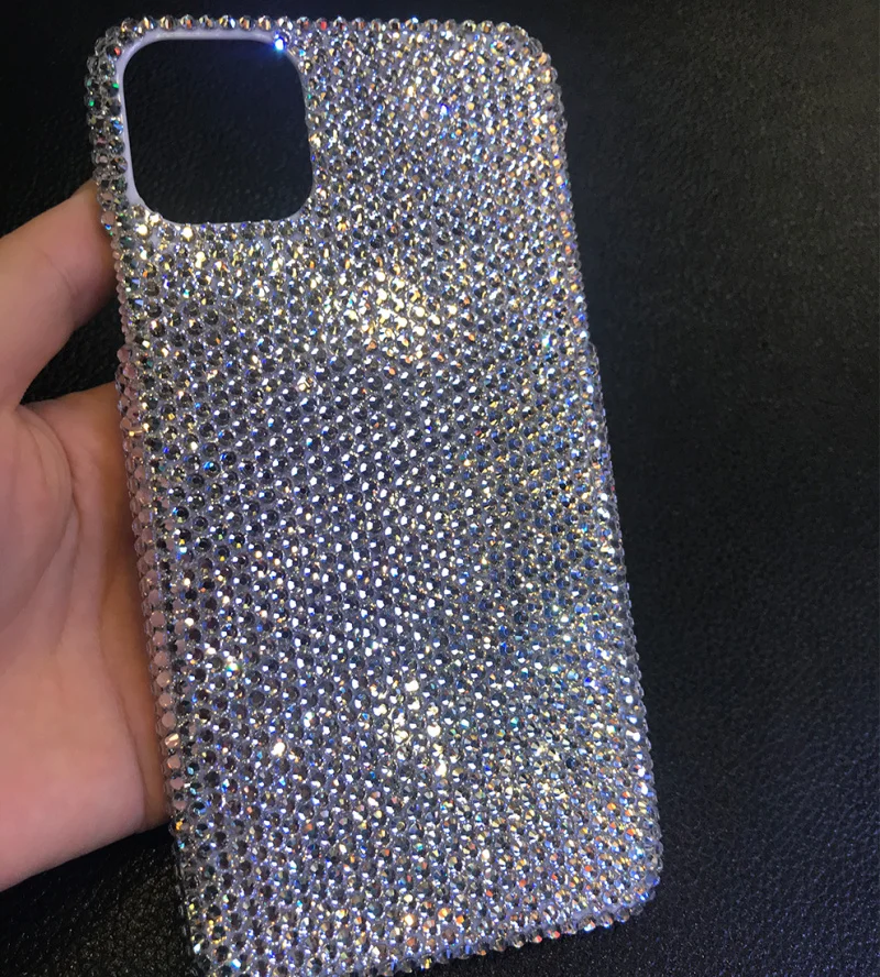 Чехол на заказ для Apple iPhone 11 Pro Max XS samsung Galaxy Note 10 S10 Plus, Роскошные блестящие стразы чехол - Цвет: Белый