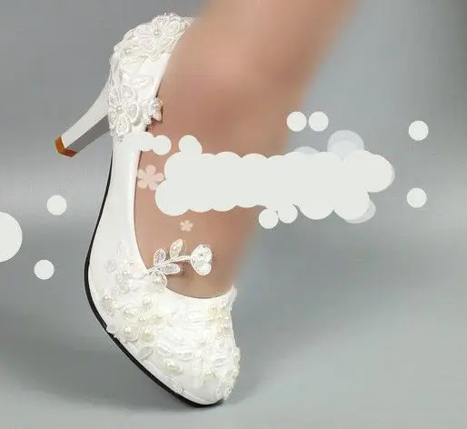 

Ivory lace flower pearls bridal wedding shoes bride luxury plus size handmade designer ladies party proms ceremony white pumps