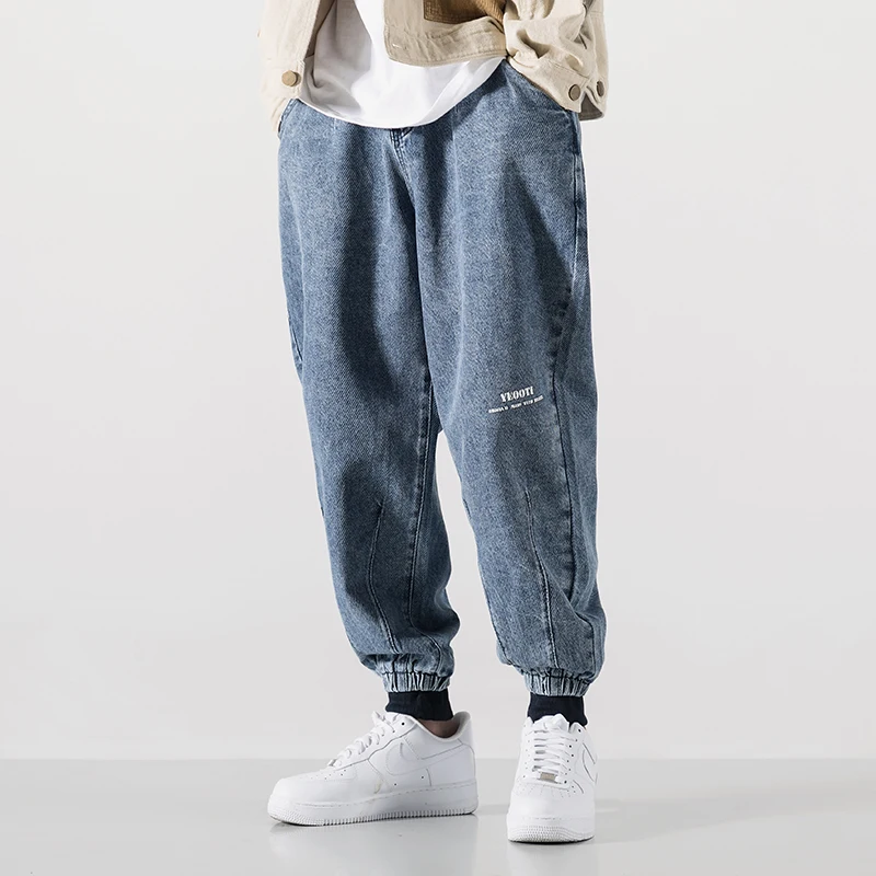 Japanese Style Fashion Men Jeans High Quality Blue Black Loose Fit Harem Jeans Men Cargo Pants 3