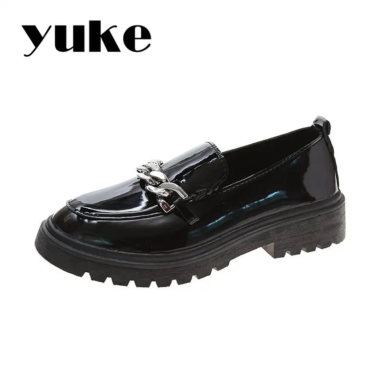 YUKE-zapatos de cadena transpirables para mujer, mocasines de punta redonda informales sin cordones de estilo británico, elegantes, suaves, de ocio