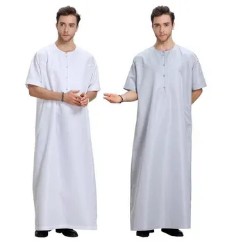 

Dubai Saudi Arabia Muslim Men Jubah Thobe long Dress Kaftan Short Sleeve Abaya Robes Islamic Clothing Ramadan Worship Service