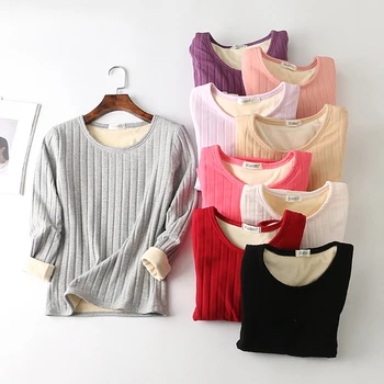 

Jodimitty Plus Size Winter Underwear Cotton Warm Women Lambs Wool T Shirt Thick Fleece Long Sleeve Thermal Underwear Tops