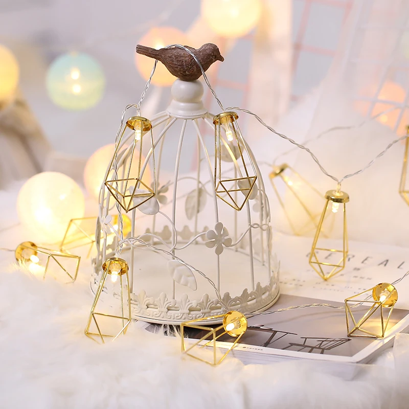 

Diamond Light String Geometric Fairy Lights Metal Garland Wedding Hanukkah Iron Lamp Chain Outdoor Lighting New Year Living Room