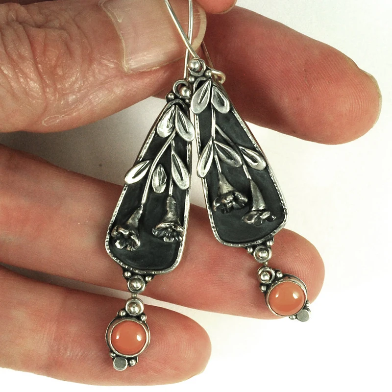 

Vintage Earrings for Women Bohemian Earring Ethnic Copper Color Double Flower Beaded Earrings Handmade Jewelry O4D333