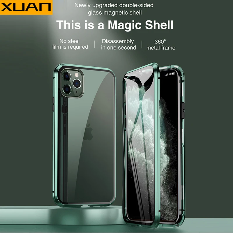 Magnetic Metal Glass Case For iPhone 12 Pro Max 11 Pro Max XR Case Camera Glass Luxury Magnetic Double-Sided Glass phone case