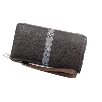 

New Men's Business Clutch Bag Long Bill Holder Dark Grid Multi Card Holder Large Capacity Wallet