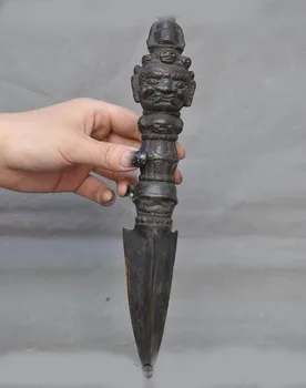 

wedding decoration Tibet Buddhism bronze Mahakala buddha head statue Dorje Vajra Phurpa dagger A