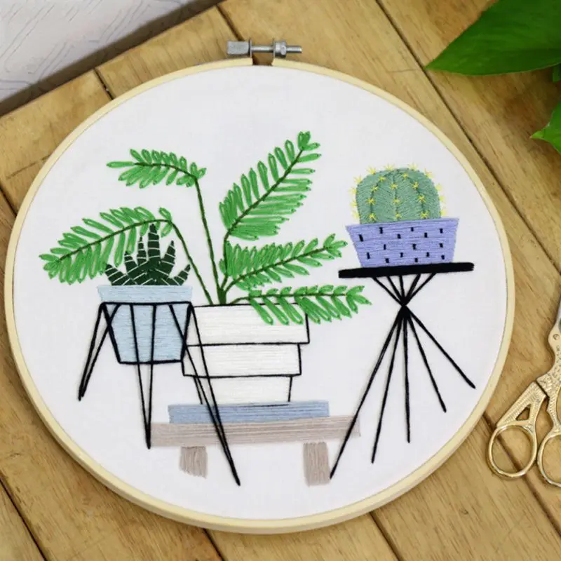 DIY Flowers Stamped Embroidery Starter Kit With Flowers Plants Pattern DIY Embroidery Beginners Set Needlework Sewing Tools