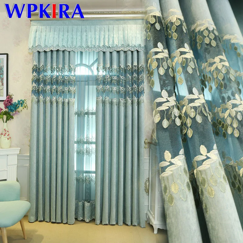 Фантазия затемненная занавеска синяя Водорастворимая рельефная вышитая для