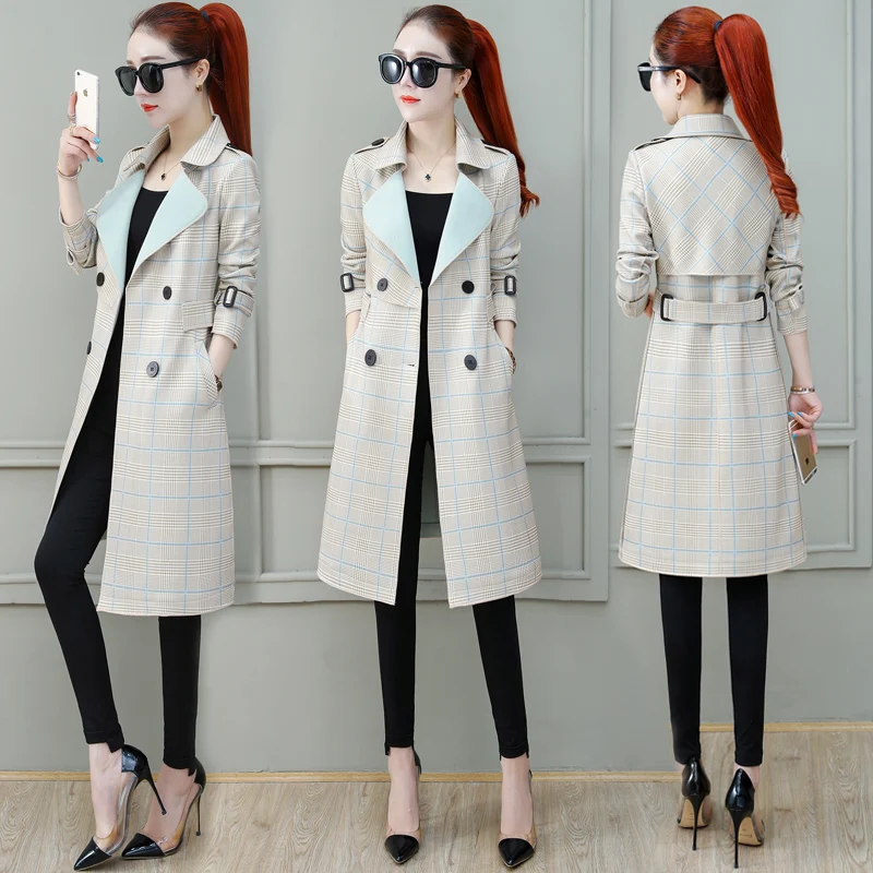 Autumn deer velvet plaid jacket female was thin spring fashion windbreaker coat ladies medium long windbreaker women's jackets