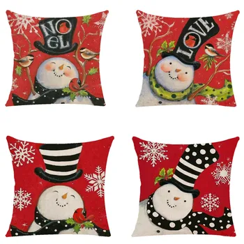 

4PC Cotton Sofa Snowman hat Throw Pillows set Cushion Cover Decorativos Coussin Decoration Car Pillow Case Eco-Friendly A19