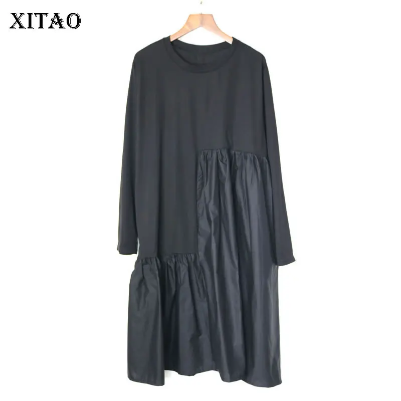 Acheter XITAO Patchwork plissé Slim robe mi longue mode grande taille correspondre à toutes les Vintage robe femmes vêtements 2019 pull automne nouveau GCC1475