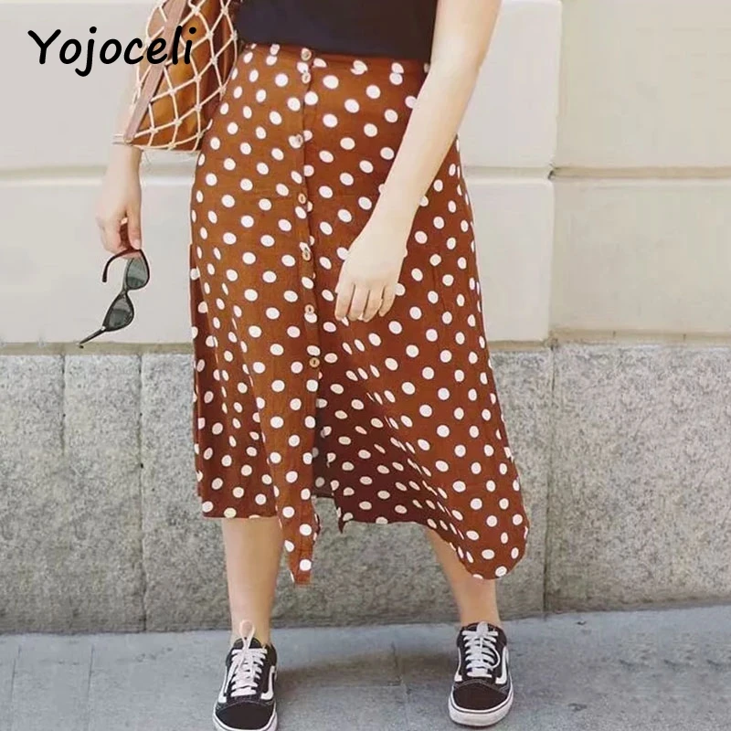 Yojoceli button front dot print skirt bottom women streetwear midi | Женская одежда
