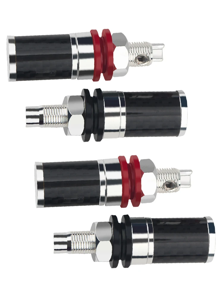 

hfi 4PCS pure red copper silver-plated carbon fiber amplifier decoding terminal short column banana plug jack