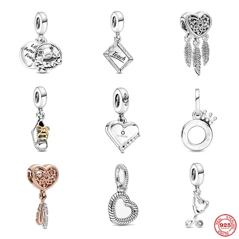 Bear Fox &amp Squirrel Openwork Heart Three Feathers Dreamcatcher Dangle bead fit Original Pandora charms silver 925 bracelet | Украшения и