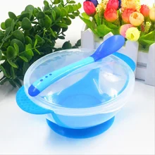 Bol à ventouse pour bébé, vaisselle pour enfants, plat d'apprentissage pour bébé avec ensemble de bols PP détection de température bol d'alimentation pour bébé, cuillère plats