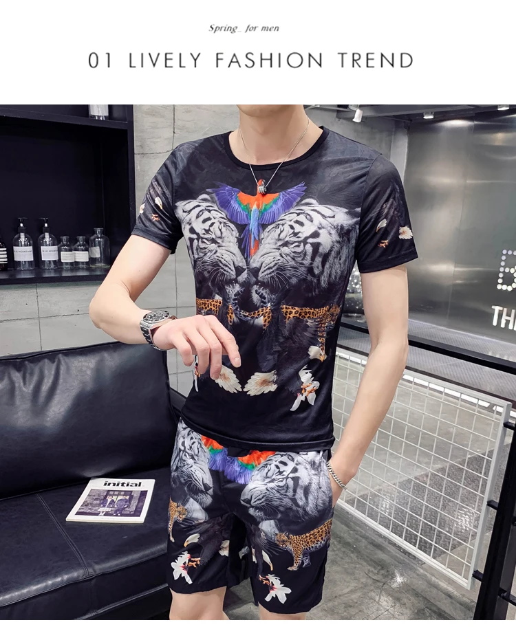 Футболка zomer+ шорты tweedelige Mannen Mode Sportkleding Комплект футболок с принтом Persoonlijkheid Mannen's t-shirt Kleding