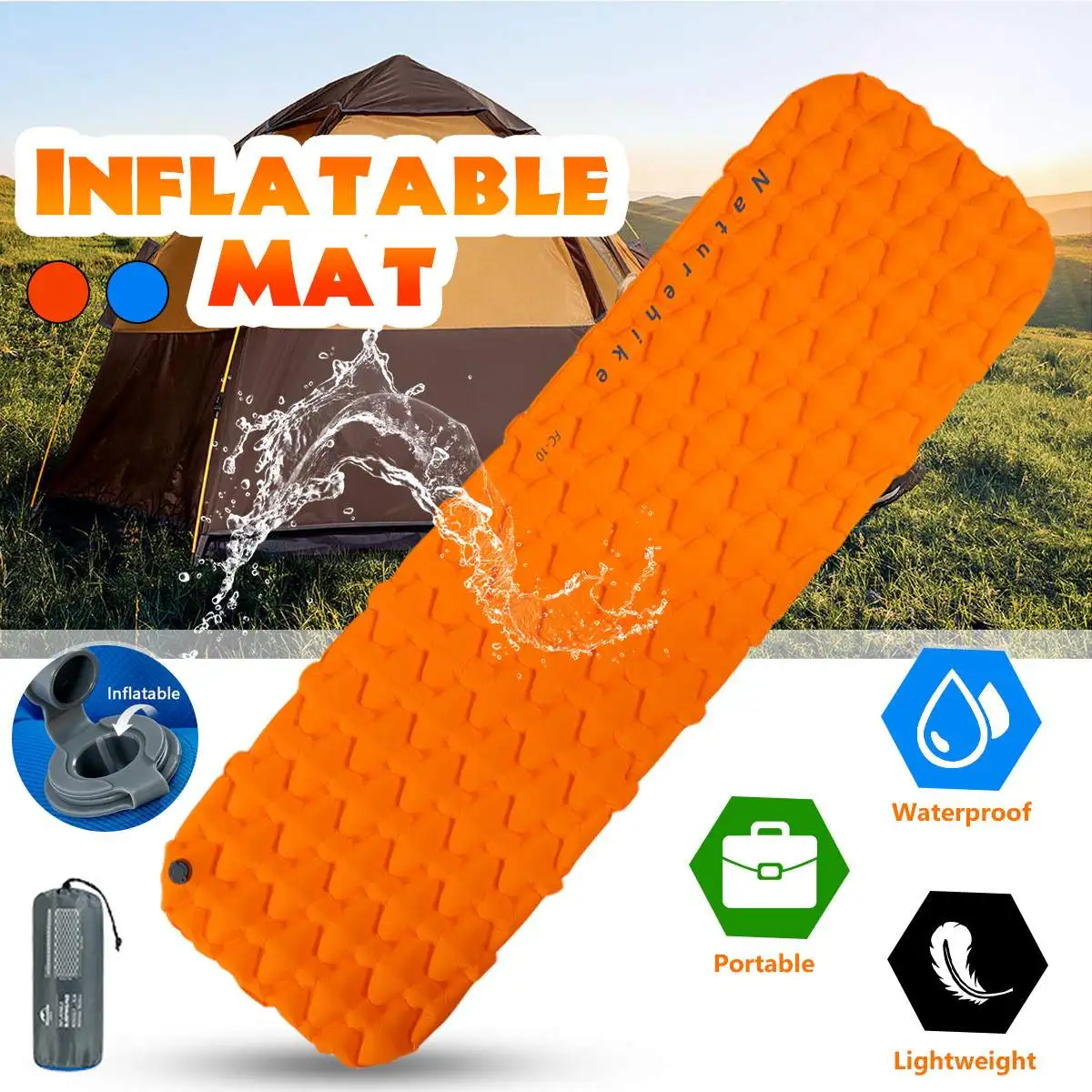 Orange Naturehike Inflatable Air Mat Outdoor Moisture-proof Sleeping Pad 