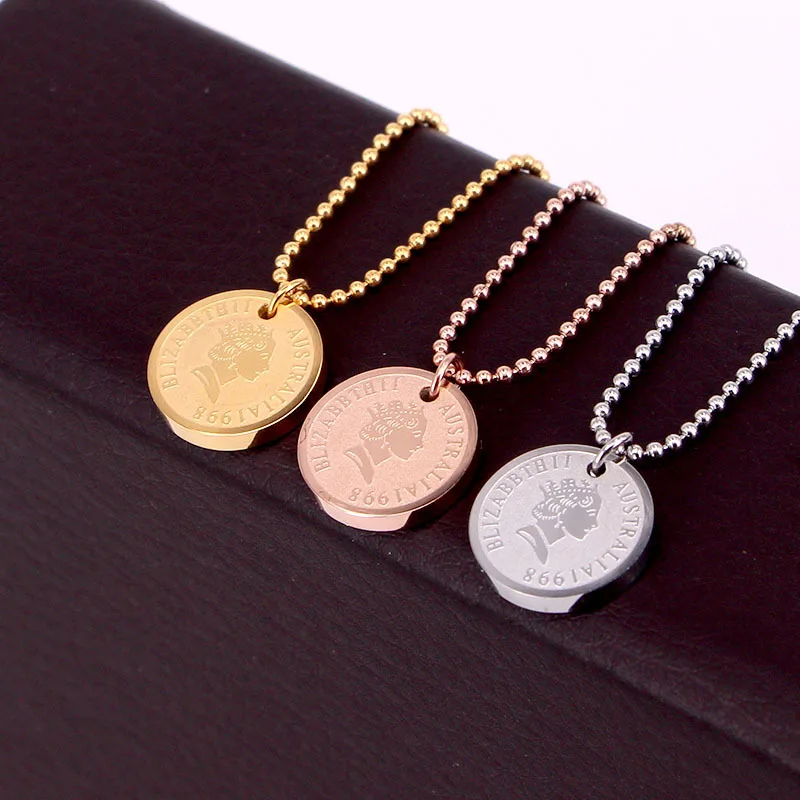 Vintage Elizabeth II Queen Pendant Stainless Steel Necklace Rose Gold Head Coin for Women Jewelry Wholesale | Украшения и