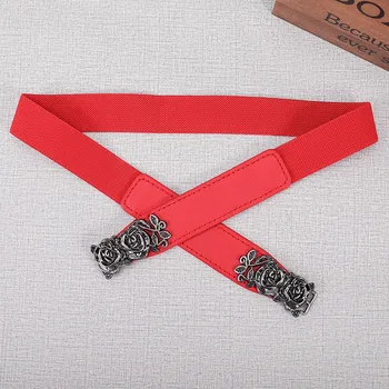 

Women Belt Alloy Buckle Carven Flower Belt Fashion Waistband Elastic Decorative Belt For Dress pasek damski ceinture femme #L