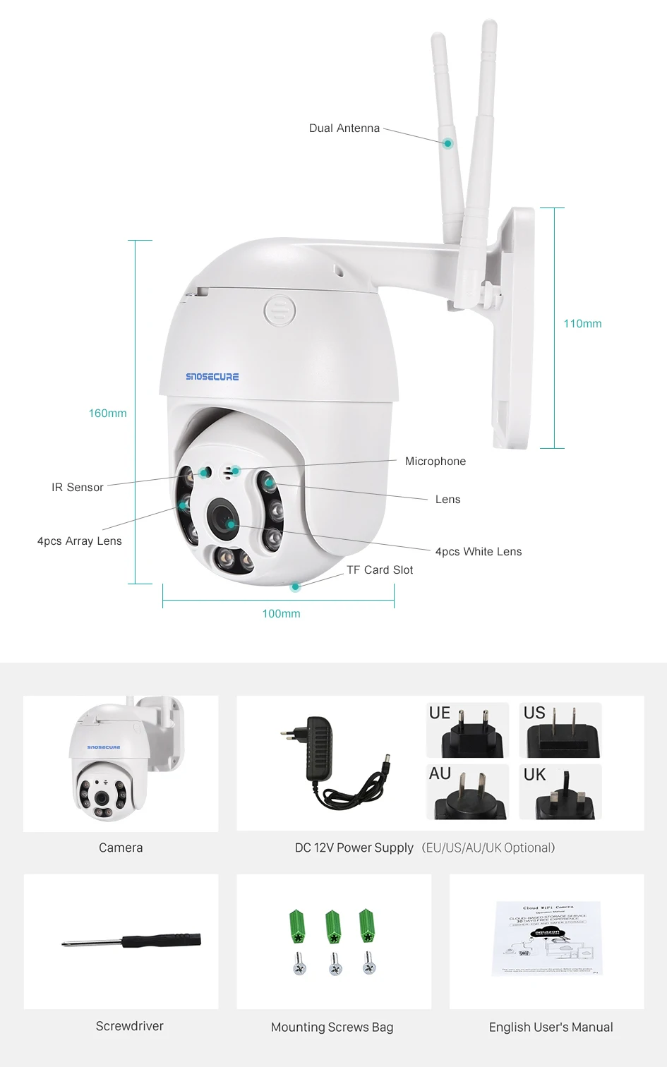 SNOSECURE 1080P PTZ IP камера наружная скоростная купольная беспроводная Wifi безопасность Pan Tilt 8X цифровой зум Tuya сеть видеонаблюдения