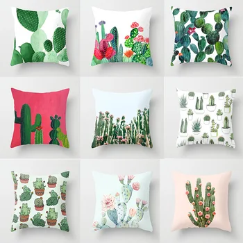 

45*45cm Square Decorative Throw Pillow Case Tropical Plant Cactus Pattern Polyester Printed Pillow Case