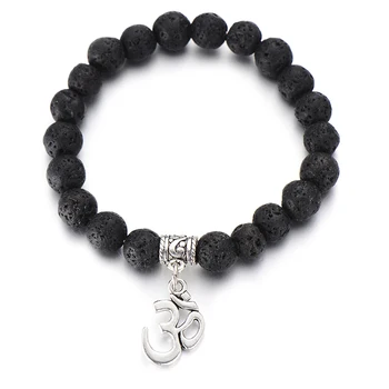 

8MM Natural Stone Lava Turquoises Bead Bracelet Tibetan Buddha Lotus Pendant Women Men Yoga Bracelets Couple Jewelry Gifts