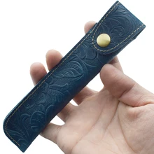 

Handmade Real Leather Pencil Cases Pen Holder Bag Retro Cowhide Carved Flower Snap Button Pencilcase Stationery School Supplies