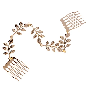 

Womens Gold Tone Leaves Chain Fringe Hair Comb Cuff Head Band