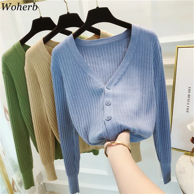 

woherbSpring Newly Patchwork Women Cardigans 2020 Fashion Slim Ladies Knitted Sweater Long Sleeve Buttons Sweater Korean