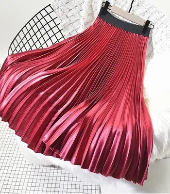 Brand Autumn Office Women Long Skirts Fashion A-Line Women Pleated Skirts High Waist Women Midi Skirt Faldas Mujer Saias - Цвет: Wine Red