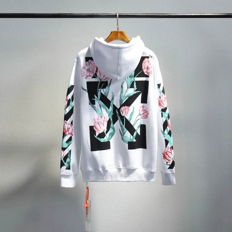 19ss Off-White OW цветы стрела мужчины женщины унисекс влюбленные Мода хлопок Повседневная Толстовка с капюшоном свободная Куртка Пуловер
