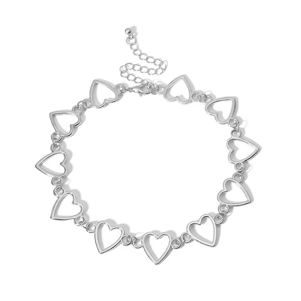 Silver Корейское милое ожерелье-чокер с сердечком, 2 шт., подарок для девушки, милое Золотое серебряное ожерелье, Ювелирное колье для женщин - Окраска металла: Silver