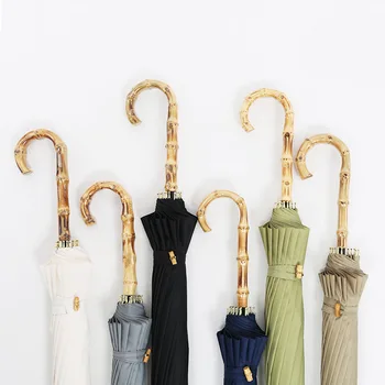 

Creative Bamboo Handle Umbrella 16-bone Semi-automatic Umbrella Retro Literary Sunny Rain Dual-use Umbrella Women's Umbrella