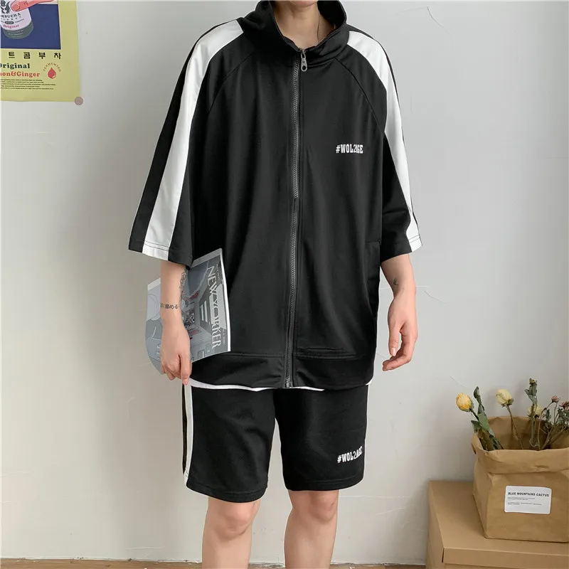 

Men's Set Zipper 2 Piece Casual Wear College Style Leisure Two-piece Suit 95% Polyester Black Gray Two-piece Set Asian Size M-2X