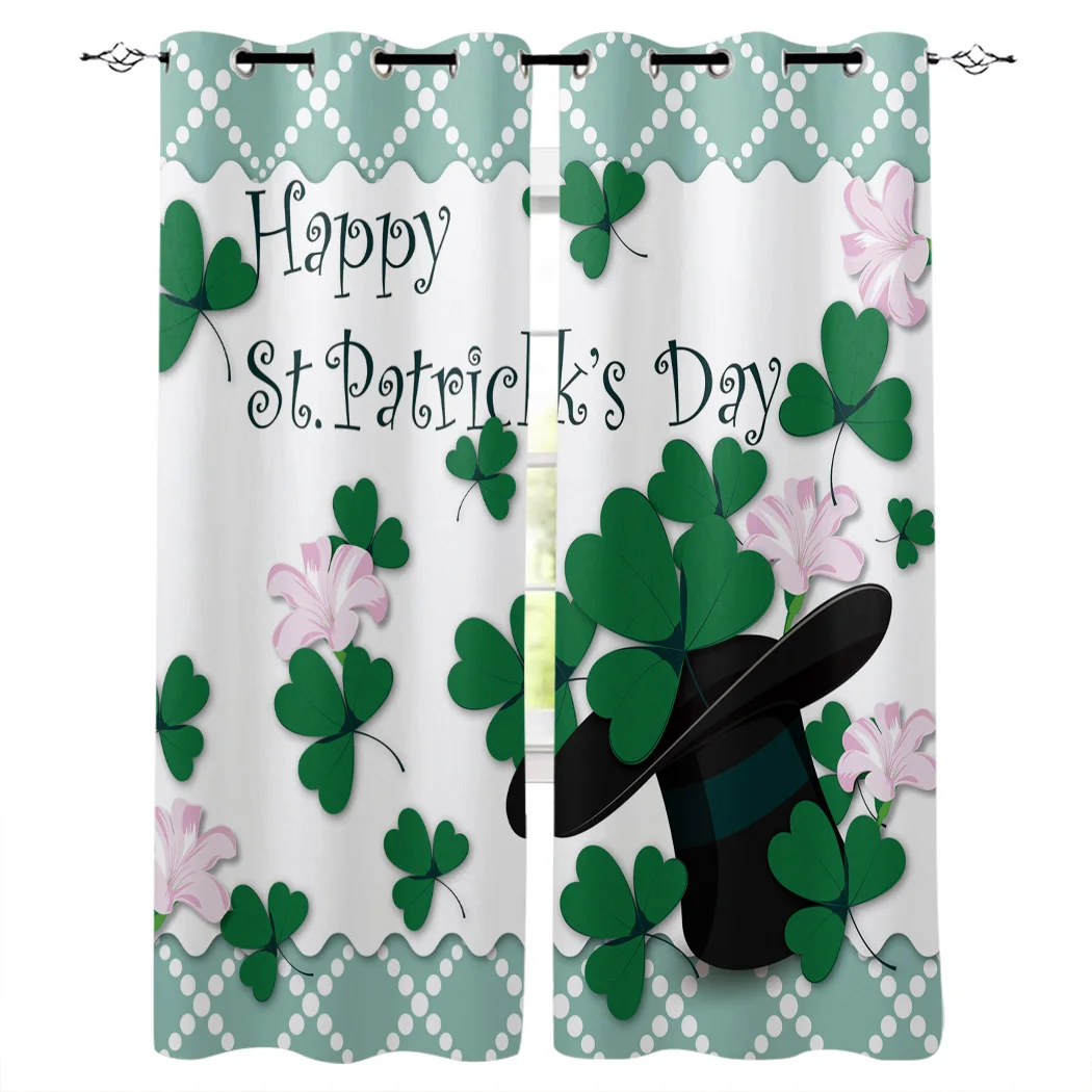 

St. Patrick'S Day Themed Four-Leaf Clover Curtains Window Living Room Curtains Kitchen Indoor Window High Blackout Curtain Thick
