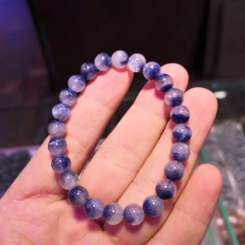 7mm Top Quality Natural Blue Dumortierite Quartz Rutilated Crystal Women Men Round Beads Rare Reiki Stone Bracelet AAAAAA