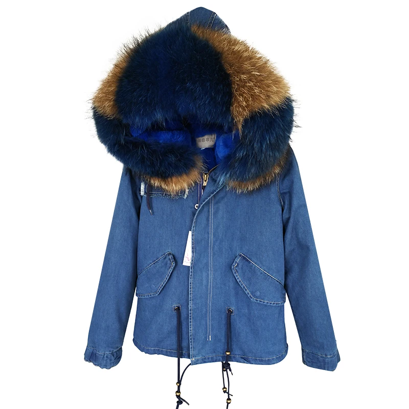 

Ladies new jacket winter short coat hooded raccoon fur collar pie overcoming coat star same style fur snow imitation winter clot