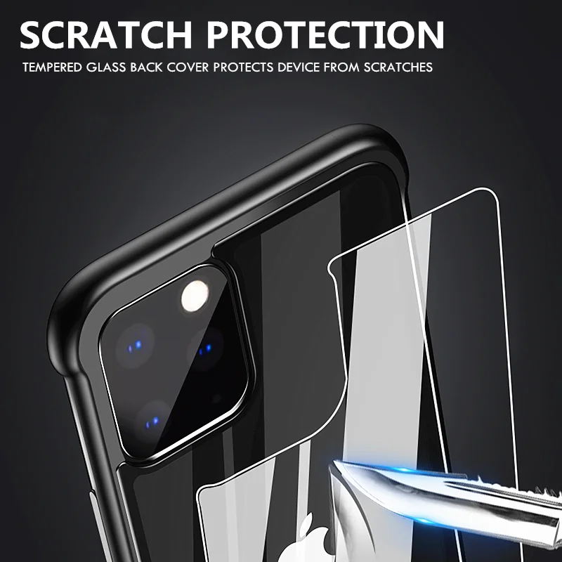 OMEVE Прозрачный чехол для iPhone 11 Pro Max металлический бампер закаленное стекло Крышка для iPhone11 Pro XS X XR 7 8 Plus без полей чехол для телефона