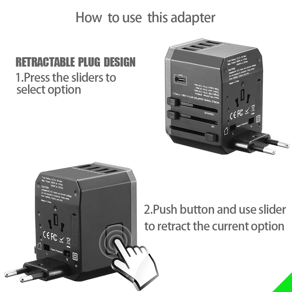 Adaptador de Viagem tipo c Adaptador de Alimentação para Plugues de Viagem Conversor para a ue Carregador de Viagem Universal Reino Unido au 4usb Eua - Image 2