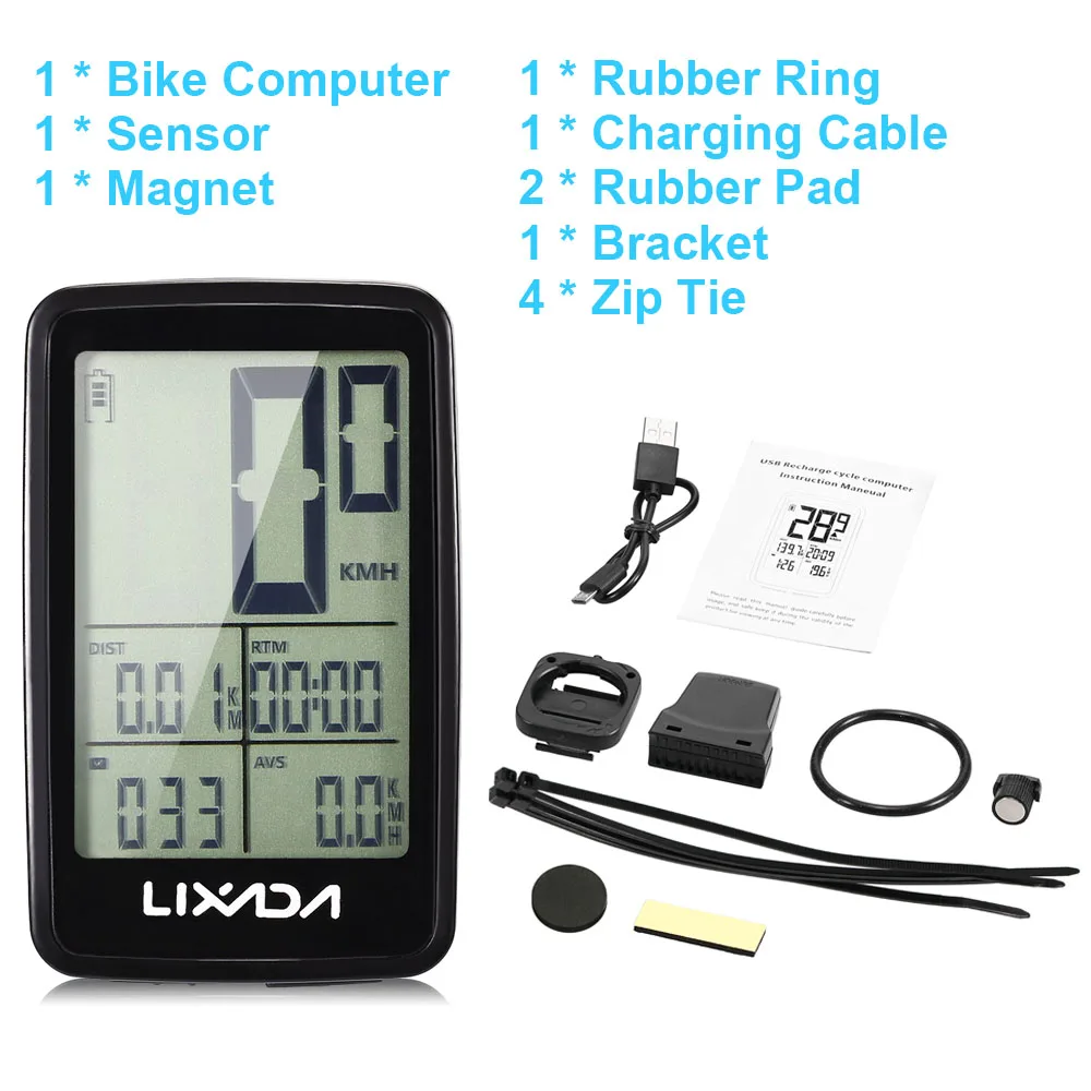 Bike Computer Lixada беспроводной Велосипедный компьютер USB Перезаряжаемый Велосипедный компьютер Спидометр непромокаемый MTB велосипед одометр температура секундомер - Цвет: Bike Computer