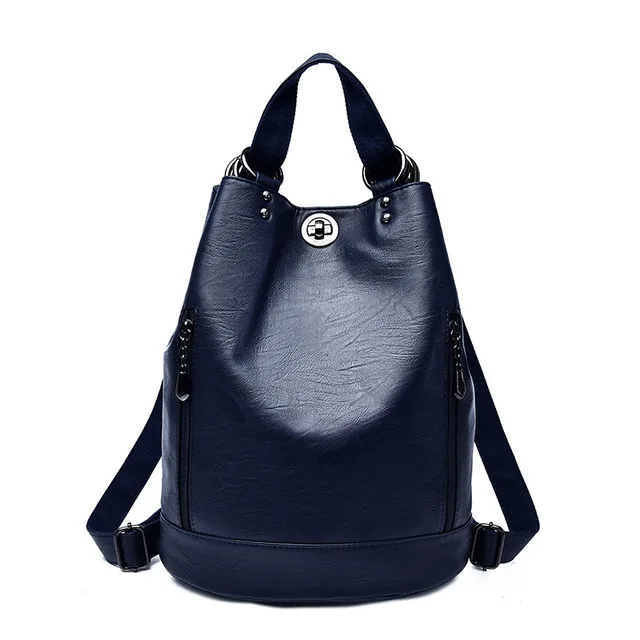 Женские рюкзаки, Одноцветный женский школьный рюкзак, Mochilas, женские кожаные рюкзаки, высокое качество, женский рюкзак, винтажный рюкзак, Sac A Dos - Цвет: blue