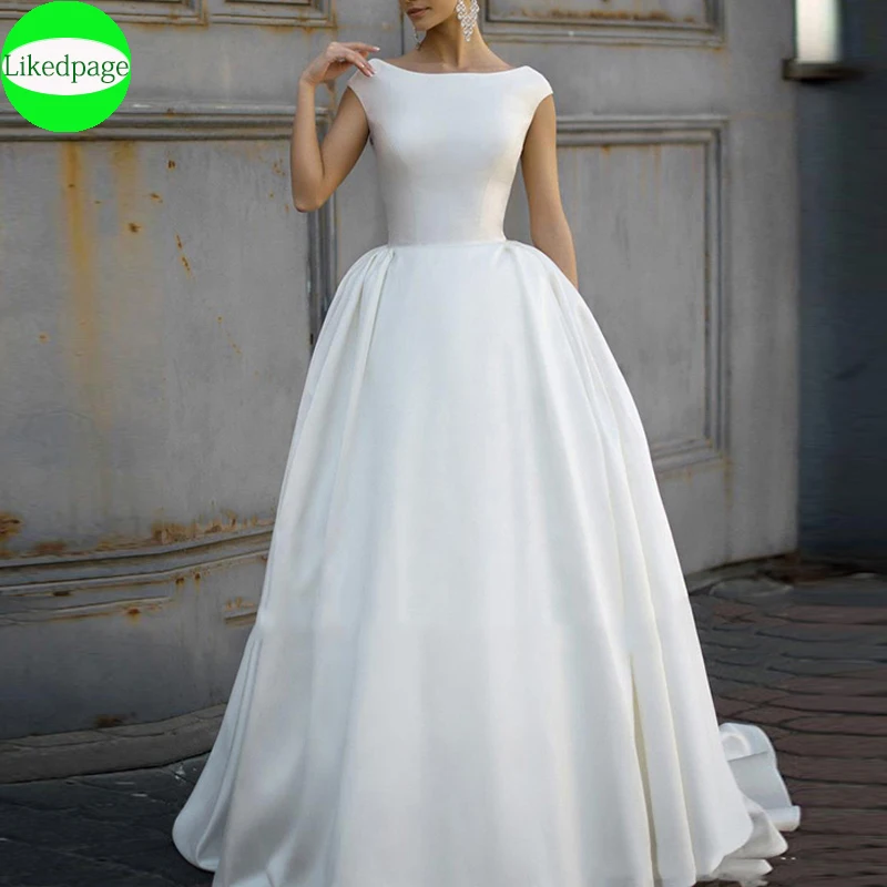 Abito Da Sposa Abiti Semplici De Novia Maniche A Cappuccio Raso A Line Boda Abito Da Sposa 2021 Robe Mariage Trouwjurk Abito Da Sposa A Buon Mercato