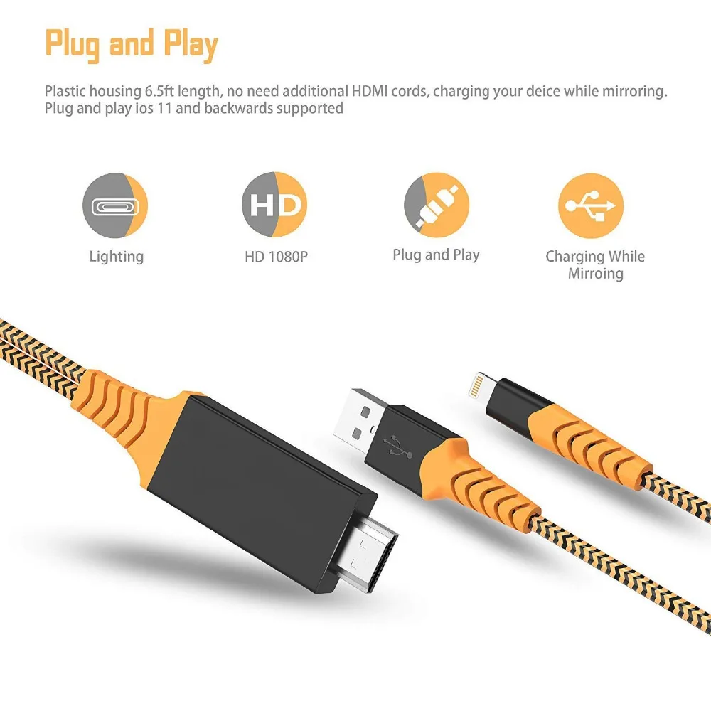 JKING играть кабель системы освещения к HDMI переходной USB кабель HDMI 1080P аудио сплиттер адаптер смарт-конвертер кабель для передачи данных для iPhone X 8 7 6 5