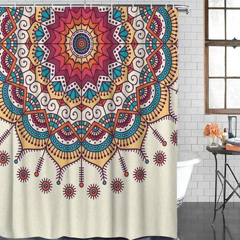 

Lovely Mandala Pattern Shower Curtain Waterproof Polyester With 12 Hooks
