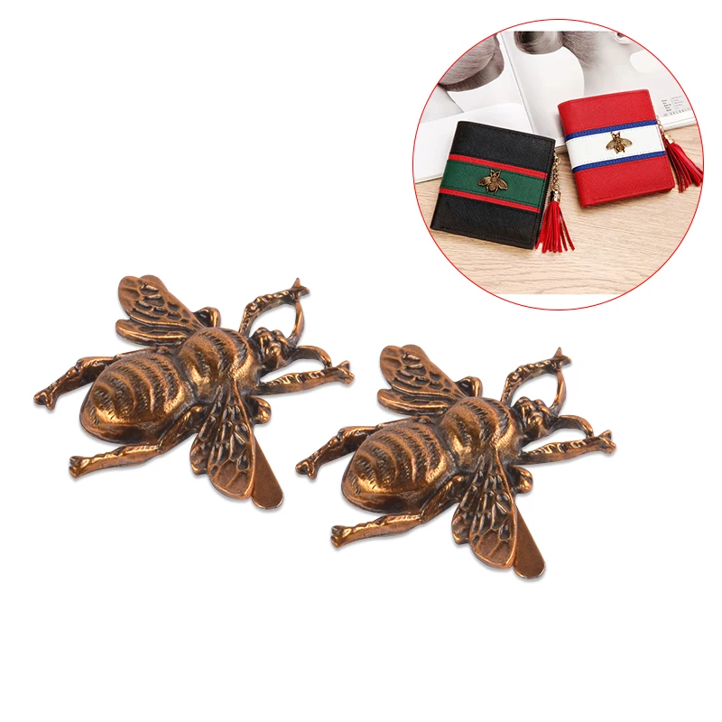 

2x Bee Shaped Fittings Metal Insert Buckles For Women Purse Handbag Decorative Buttons Old Gold Color