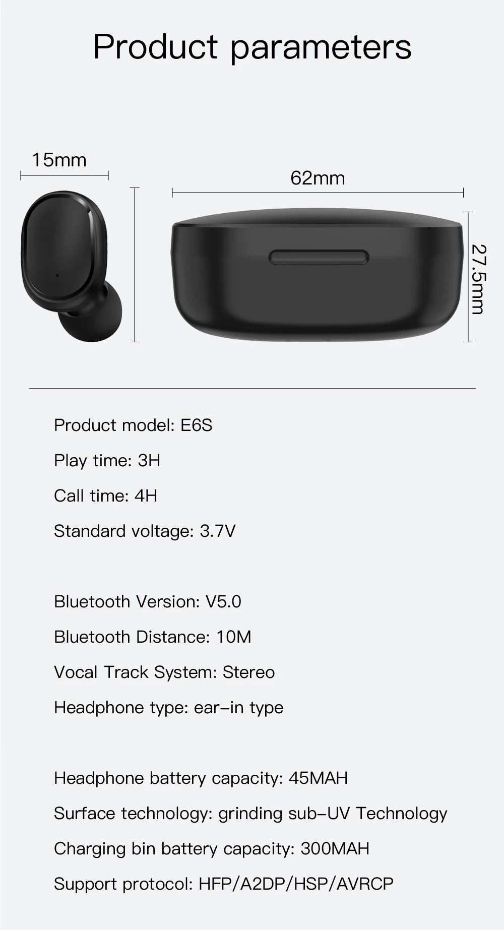 TWS E6S Беспроводные bluetooth 5,0 наушники 6D стерео гарнитуры IPX5 водонепроницаемые наушники чехол с микрофоном для iPhone huawei samsung