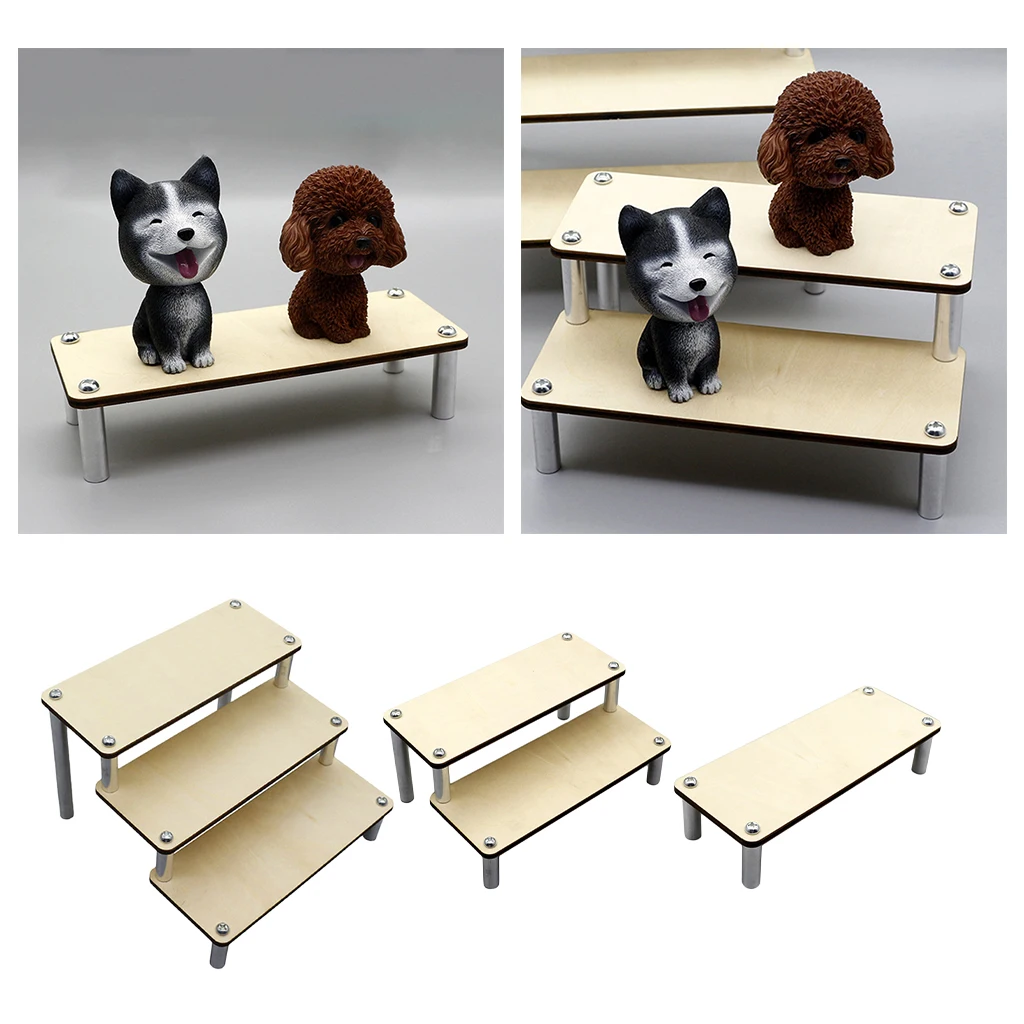Wood Display Rack Doll Action Figure Stand Holder Step Collections Cupcake Shelf
