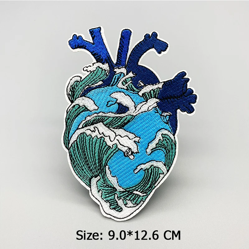 Blue heart sea embroidery patch DIY Iron on Clothes Cropped Badges Applique for Jacket Jeans Decoration Apparel Garment