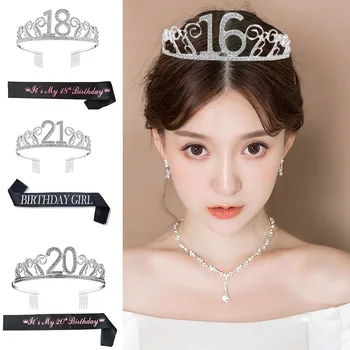 

Birthday Tiara Crown with Shoulder Strap Set for Birthday Party Supplies TT@88